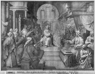 Leven van Christus, Jezus onder de dokters, voorbereidende studie van tapijtkarton voor de kerk Saint-Merri in Parijs, c.1585-90